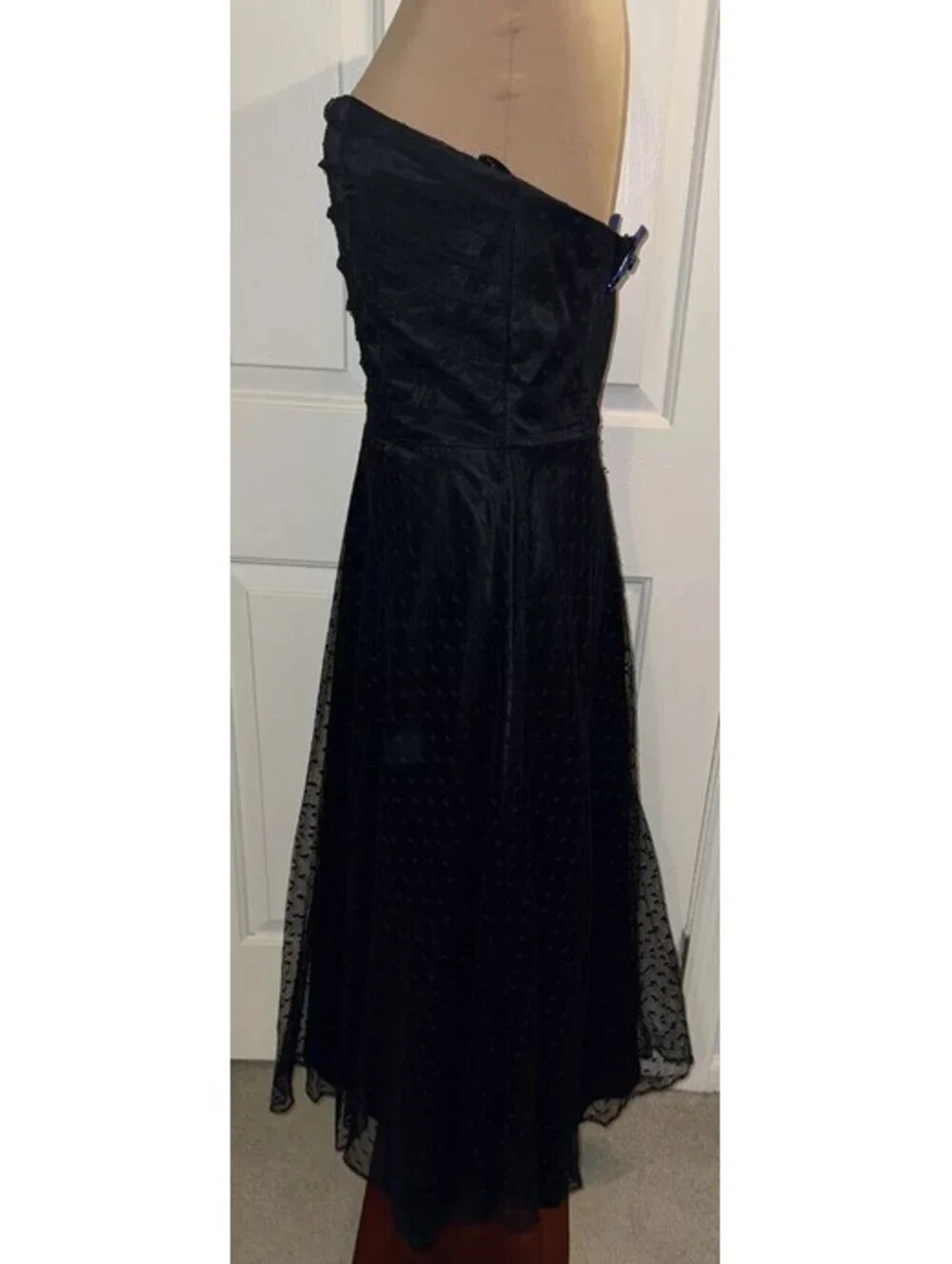 Scott Mcclintock Strapless Swiss Dot Mesh Flowy Overlay Dress Size 10 Chic Goth